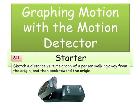 Starter Sketch a distance vs. time graph of a person walking away from the origin, and then back toward the origin. Graphing Motion with the Motion Detector.