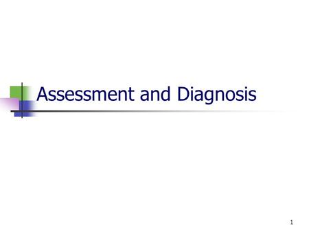 1 Assessment and Diagnosis. 2 Assessment Assessment forms the first point of contact for the counsellor with the client.