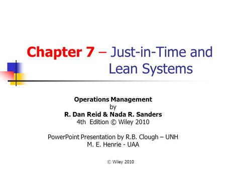 Chapter 7 – Just-in-Time and Lean Systems