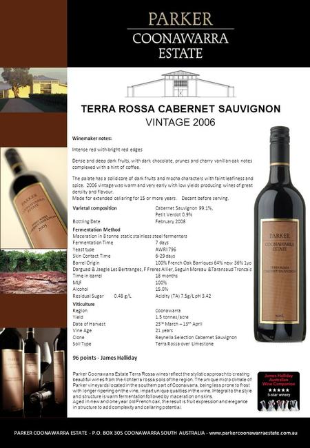 Parker Coonawarra Estate Terra Rossa wines reflect the stylistic approach to creating beautiful wines from the rich terra rossa soils of the region. The.