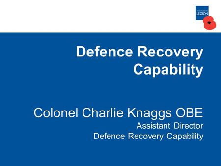 Defence Recovery Capability Colonel Charlie Knaggs OBE Assistant Director Defence Recovery Capability.