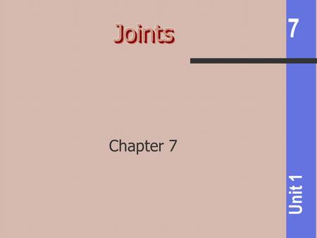 7 Unit 1 Chapter 7. 7 Unit 1 Places where bones meet Classified structurally by anatomy Classified structurally by motion.