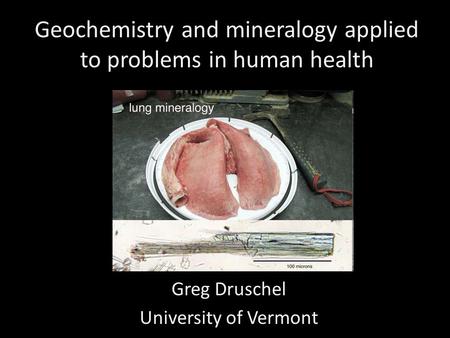 Geochemistry and mineralogy applied to problems in human health Greg Druschel University of Vermont.