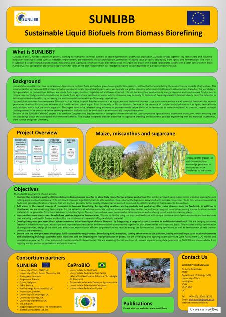 SUNLIBB Sustainable Liquid Biofuels from Biomass Biorefining What is SUNLIBB? SUNLIBB is an EU-funded consortium project, working to overcome technical.