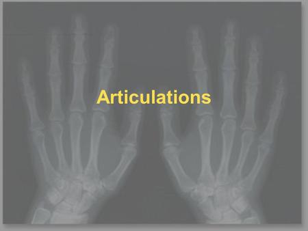 Articulations. Joint Classification Range of Motion Synarthroses Amphiarthroses Diarthroses Structure Fibrous Cartilagenous Synovial.