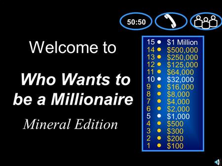 15 14 13 12 11 10 9 8 7 6 5 4 3 2 1 $1 Million $500,000 $250,000 $125,000 $64,000 $32,000 $16,000 $8,000 $4,000 $2,000 $1,000 $500 $300 $200 $100 Welcome.