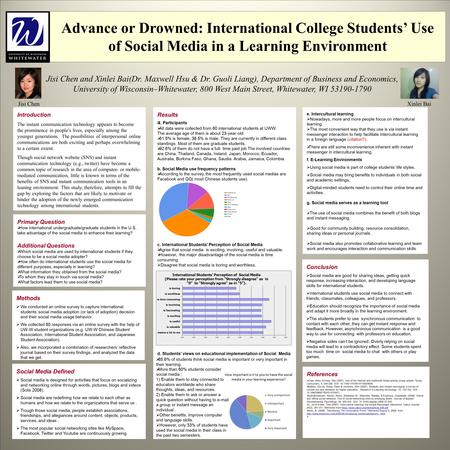 Advance or Drowned: International College Students’ Use of Social Media in a Learning Environment Jisi Chen and Xinlei Bai(Dr. Maxwell Hsu & Dr. Guoli.