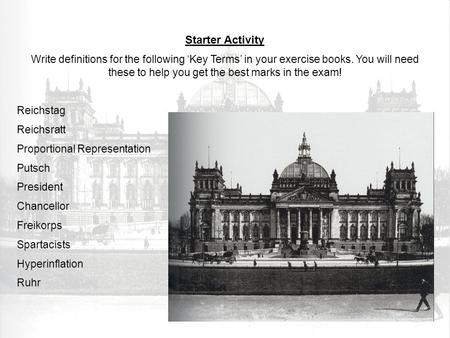 Starter Activity Write definitions for the following ‘Key Terms’ in your exercise books. You will need these to help you get the best marks in the exam!