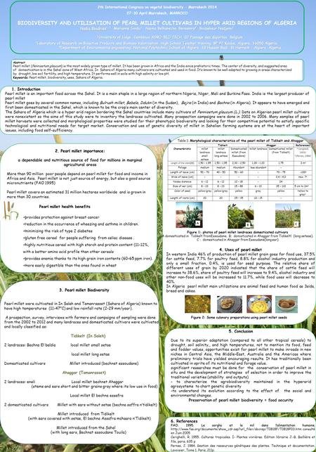 2th International Congress on vegetal biodiversity - Marrakech 2014 Nadia Boudries 1. 2. Marianne Sindic 1, Naima Belhaneche-Bensemra 3, Boubekeur Nadjemi.