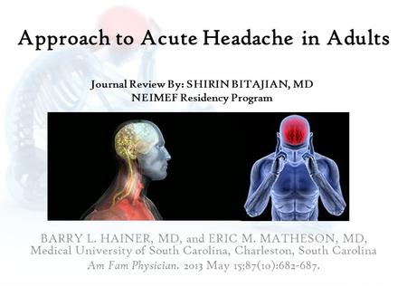 Approach to Acute Headache in Adults