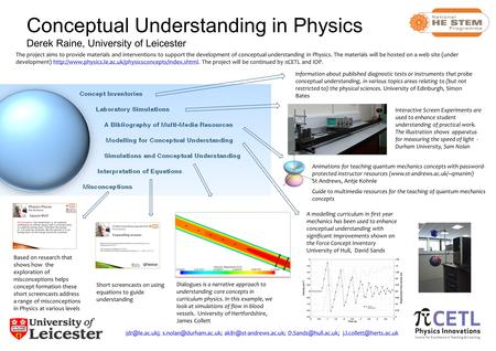 Conceptual Understanding in Physics Derek Raine, University of Leicester Interactive Screen Experiments are used to enhance student understanding of practical.