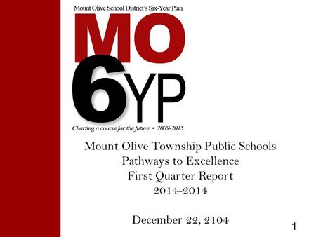 1 Mount Olive Township Public Schools Pathways to Excellence First Quarter Report 2014-2014 December 22, 2104.