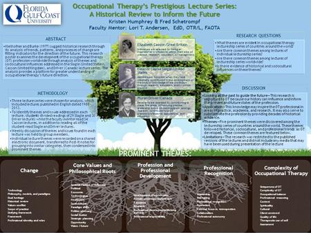 Occupational Therapy’s Prestigious Lecture Series: A Historical Review to Inform the Future Kristen Humphrey & Fred Schetrompf Faculty Mentor: Lori T.