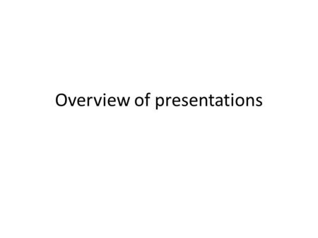 Overview of presentations. Introduction The main question Why should we care... Define terms Assume reader doesn’t know.