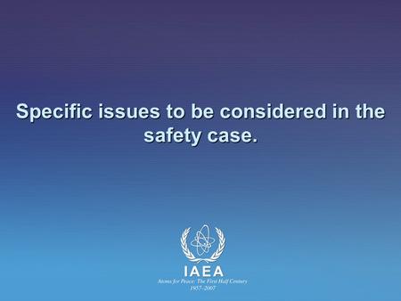 Specific issues to be considered in the safety case.