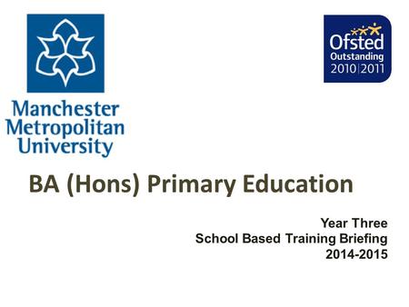 BA (Hons) Primary Education Year Three School Based Training Briefing 2014-2015.