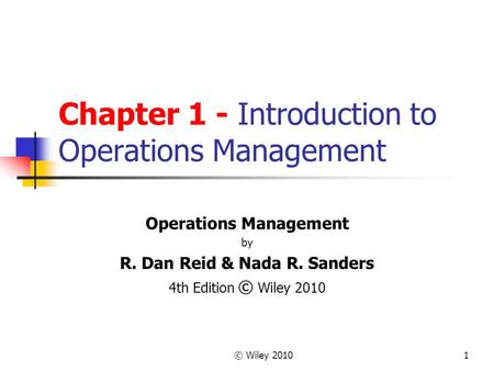 Chapter 1 - Introduction to Operations Management