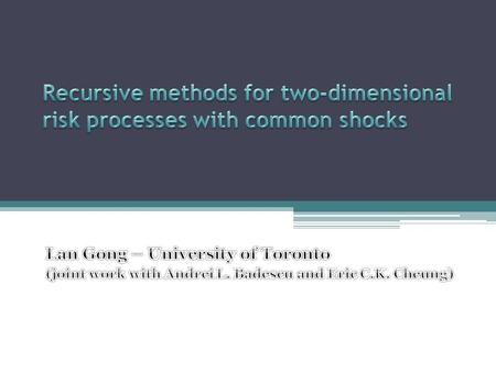 Introduction A recursive approach A Gerber Shiu function at claim instants Numerical illustrations Conclusions.