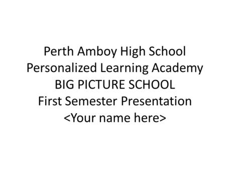 Perth Amboy High School Personalized Learning Academy BIG PICTURE SCHOOL First Semester Presentation.