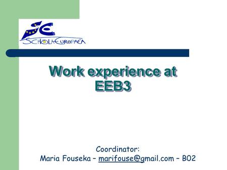 Work experience at EEB3 Coordinator: Maria Fouseka – –