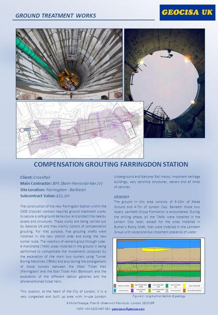 GROUND TREATMENT WORKS COMPENSATION GROUTING FARRINGDON STATION Client: CrossRail Main Contractor: BFK (Bam-Ferrovial-Kier JV) Site Location: Farringdon.