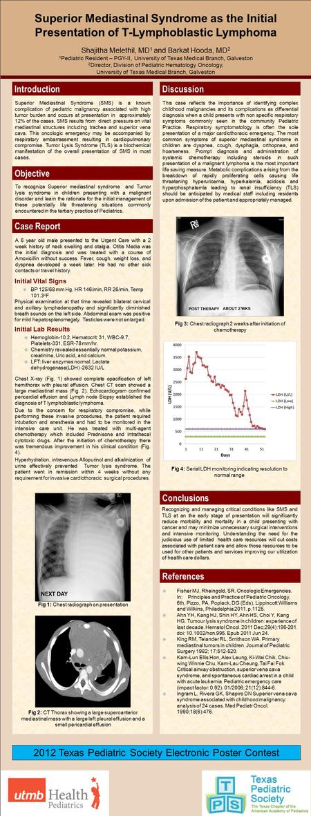 2012 Texas Pediatric Society Electronic Poster Contest Superior Mediastinal Syndrome as the Initial Presentation of T-Lymphoblastic Lymphoma Shajitha Melethil,