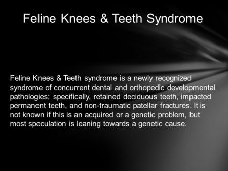 Feline Knees & Teeth Syndrome