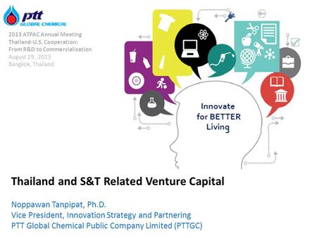 2013 ATPAC Annual Meeting Thailand-U.S. Cooperation: From R&D to Commercialization August 29, 2013 Bangkok, Thailand Thailand and S&T Related Venture Capital.