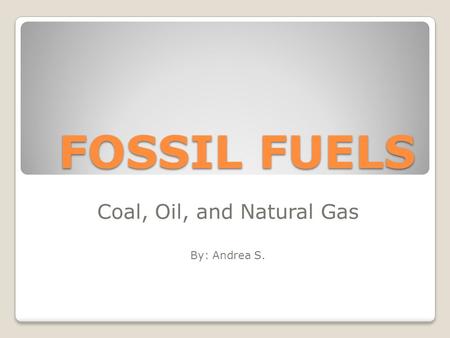 FOSSIL FUELS Coal, Oil, and Natural Gas By: Andrea S.