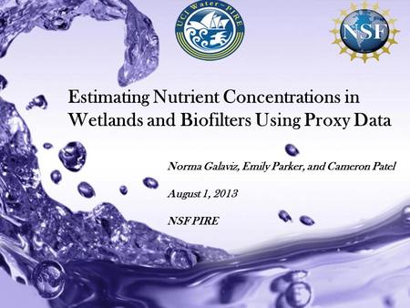 Powerpoint Templates Estimating Nutrient Concentrations in Wetlands and Biofilters Using Proxy Data Norma Galaviz, Emily Parker, and Cameron Patel August.