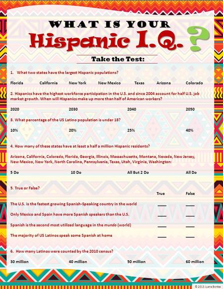 1.What two states have the largest Hispanic populations? FloridaCaliforniaNew YorkNew Mexico TexasArizonaColorado 2. Hispanics have the highest workforce.