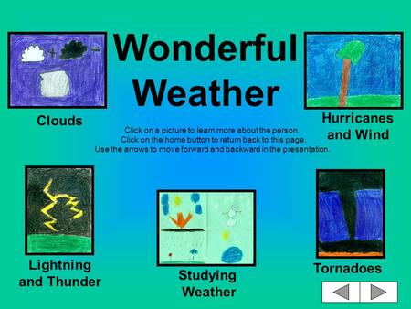 Wonderful Weather Click on a picture to learn more about the person. Click on the home button to return back to this page. Use the arrows to move forward.