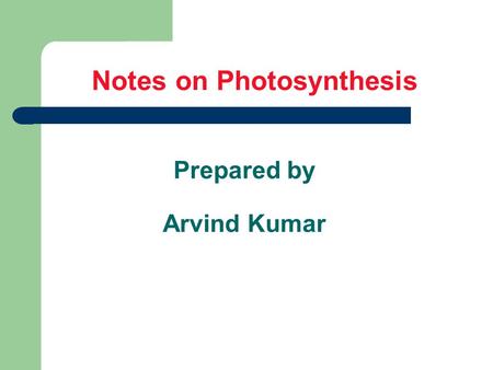 Notes on Photosynthesis