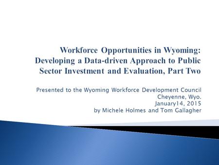 Presented to the Wyoming Workforce Development Council Cheyenne, Wyo. January14, 2015 by Michele Holmes and Tom Gallagher.