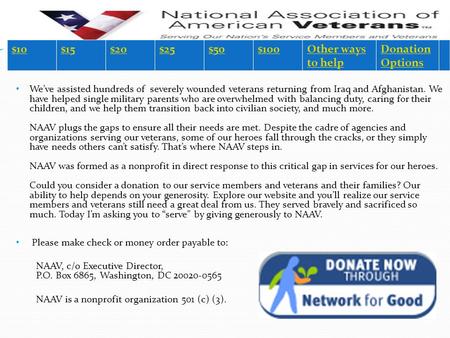 We’ve assisted hundreds of severely wounded veterans returning from Iraq and Afghanistan. We have helped single military parents who are overwhelmed with.