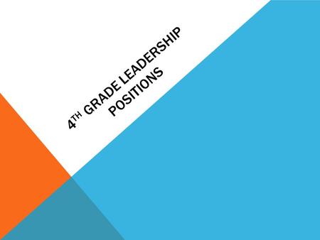 4 TH GRADE LEADERSHIP POSITIONS. WHAT IS A LEADERSHIP POSITION? Opportunities to show leadership in the classroom A way to earn $$$ Leadership positions.