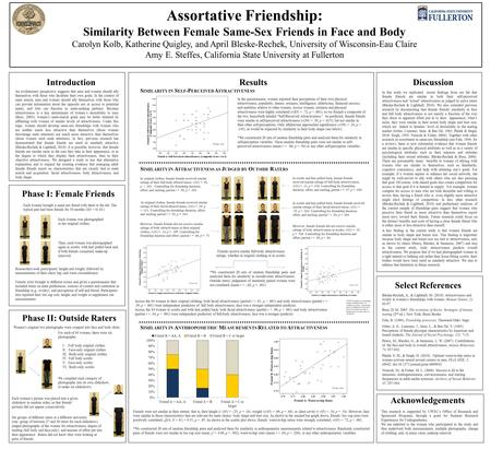 Assortative Friendship: Similarity Between Female Same-Sex Friends in Face and Body Carolyn Kolb, Katherine Quigley, and April Bleske-Rechek, University.