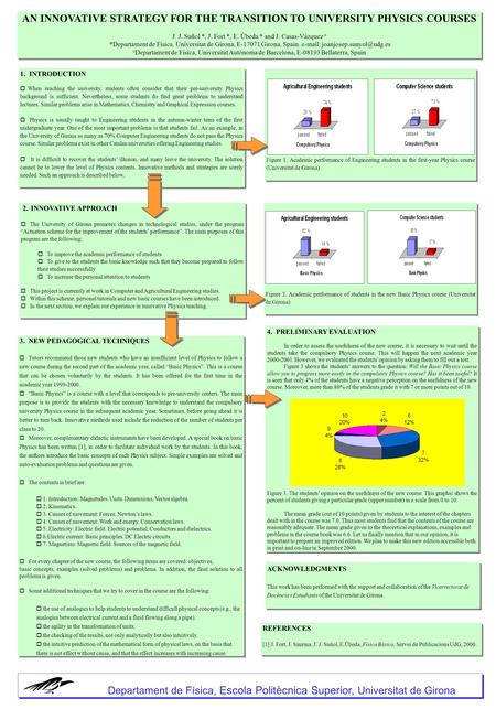 Departament de Física, Escola Politècnica Superior, Universitat de Girona REFERENCES [1] J. Fort, J. Saurina, J. J. Suñol, E.Úbeda, Física Bàsica, Servei.