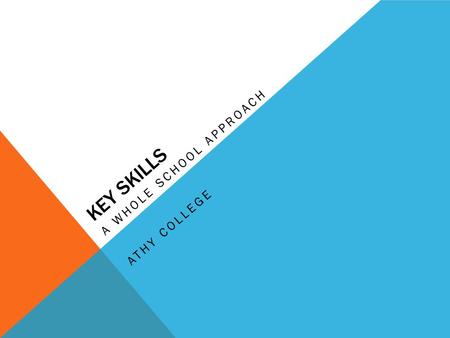 KEY SKILLS A WHOLE SCHOOL APPROACH ATHY COLLEGE. OUR FIRST MEETING – JAN 2009 Staff taken to a fancy hotel NCCA representatives present for support but.