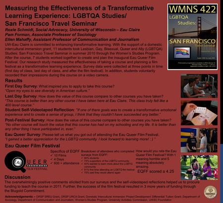 Measuring the Effectiveness of a Transformative Learning Experience: LGBTQA Studies/ San Francisco Travel Seminar Roxie Schmidt, Social Advocacy, University.