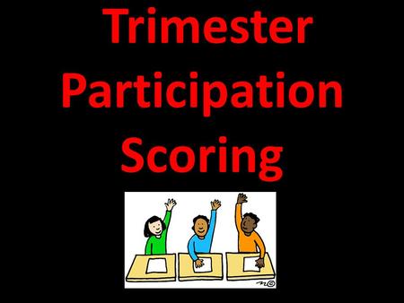 Trimester Participation Scoring. Name:______________________ 1.Active Participation: 2.Attendance: 3.Behavior: 4.Group Work: 5.Organization: 6.Preparation: