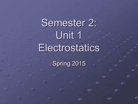 Semester 2: Unit 1 Electrostatics Spring 2015. Agenda 1/20/15 Welcome! Seating Chart Seating Chart Name Game Name Game Info Sheets Info Sheets Introduction.