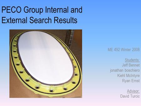 PECO Group Internal and External Search Results ME 492 Winter 2008 Students: Jeff Bennet jonathan boschiero Kiehl McIntyre Ryan Ernst Advisor: David Turcic.