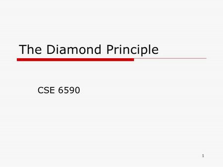 1 The Diamond Principle CSE 6590. 2 The Diamond Principle  First you tell them what you’re going to tell them … then you tell them … then you tell them.