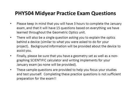 PHY504 Midyear Practice Exam Questions