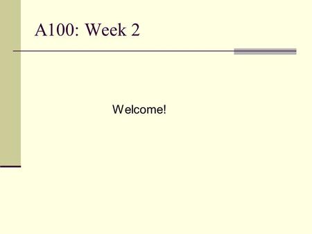 A100: Week 2 Welcome!. Today: Purposes and Power 1.What are the differences between progressive and more traditional education? Lecture: 4:10 – 4:45 Section: