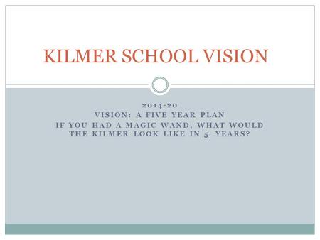 2014-20 VISION: A FIVE YEAR PLAN IF YOU HAD A MAGIC WAND, WHAT WOULD THE KILMER LOOK LIKE IN 5 YEARS? KILMER SCHOOL VISION.