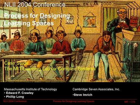 NLII 2004 ConferenceProcess for Designing Learning Spaces MIT / C7A NLII 2004 Conference Case Study: The MIT Learning Lab for Complex Systems Massachusetts.