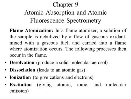 Chapter 9 Atomic Absorption and Atomic Fluorescence Spectrometry