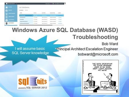 Windows Azure SQL Database (WASD) Troubleshooting